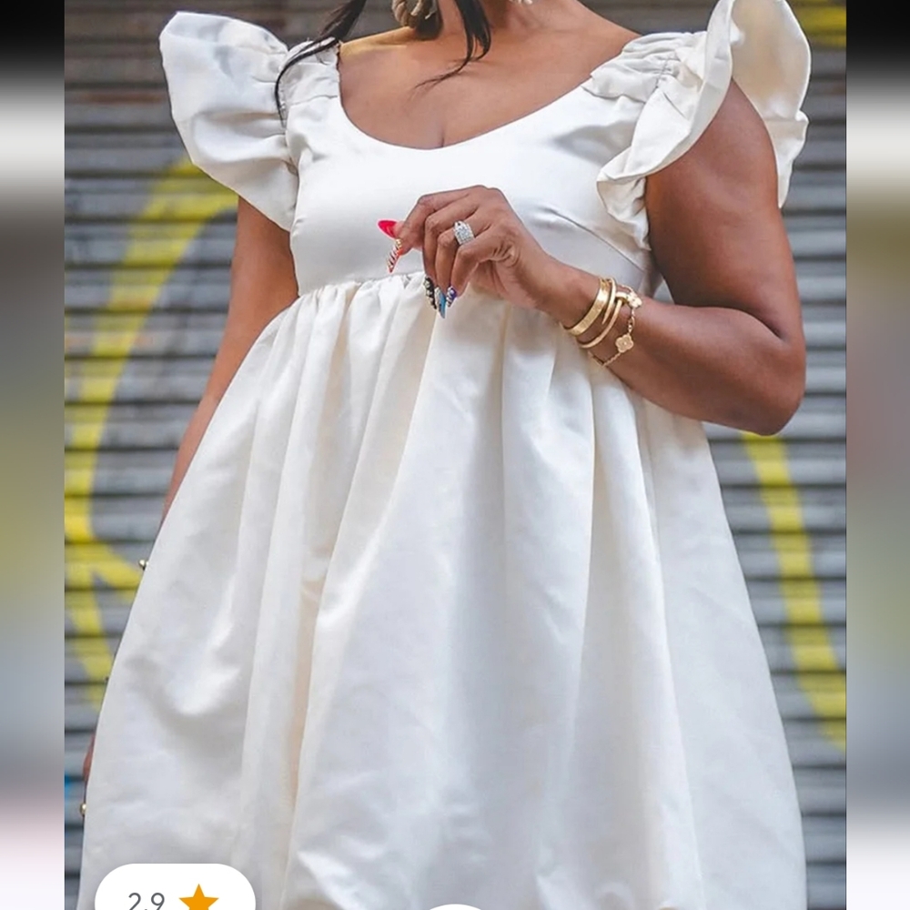 NWT Plus Size Vacation White V Neck Flutter Sleeve Bubble Ruffle Mini Dress